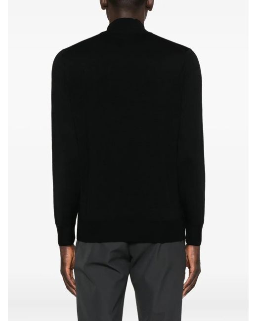 Canali Black High-Neck Zip-Front Sweater for men