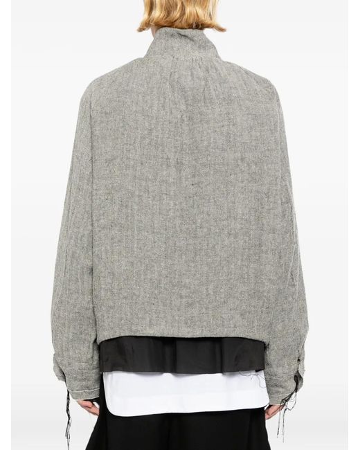 Midorikawa Gray Frayed Zip-Up Shirt Jacket for men