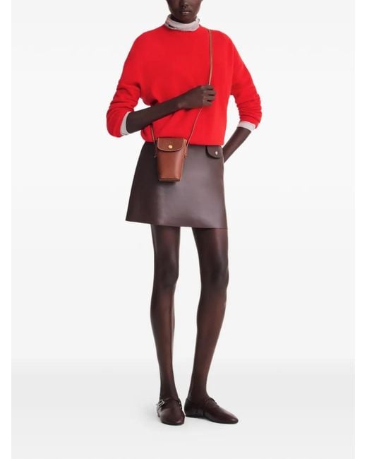 Longchamp Brown Logo-Embossed Leather Phone Case