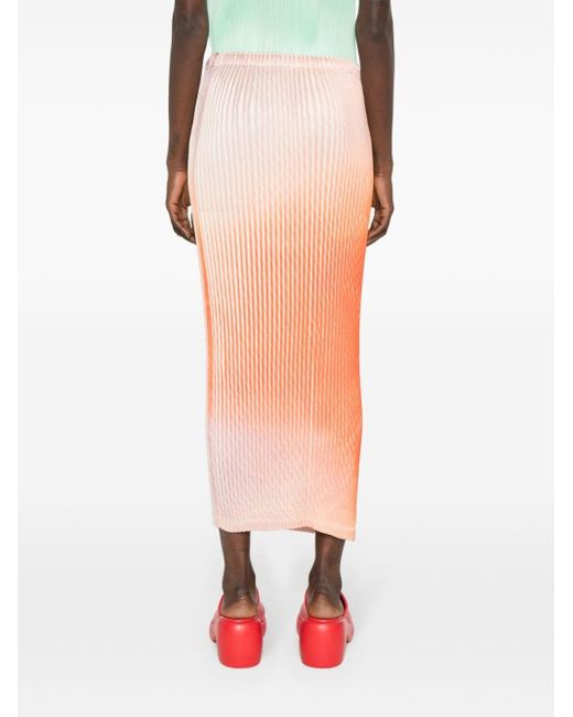 Issey Miyake Orange Suffused Pleats Gradient Maxi Skirt