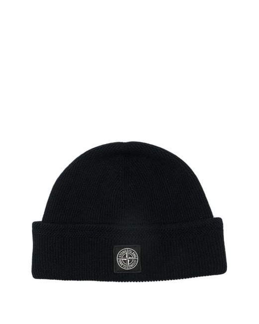Stone Island Black Bonnet En Coton À Écusson À Logo for men