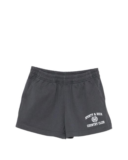 Sporty & Rich Gray Logo-Print Elasticated Shorts