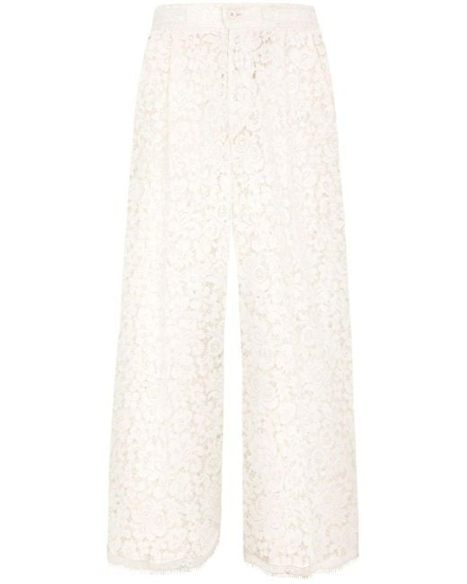 Dolce & Gabbana White Wide-leg Floral-lace Trousers for men
