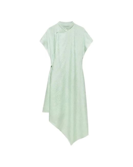Shanghai Tang Green Tang Jacquard Asymmetric Dress