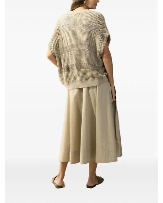 Brunello Cucinelli White Stripe-Pattern Crew-Neck Top