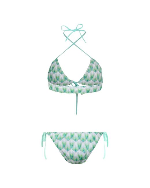 Missoni Green Zigzag-Knit Triangle Bikini