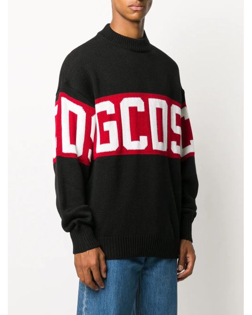 Gcds Black Crewneck Sweater With Logo for men