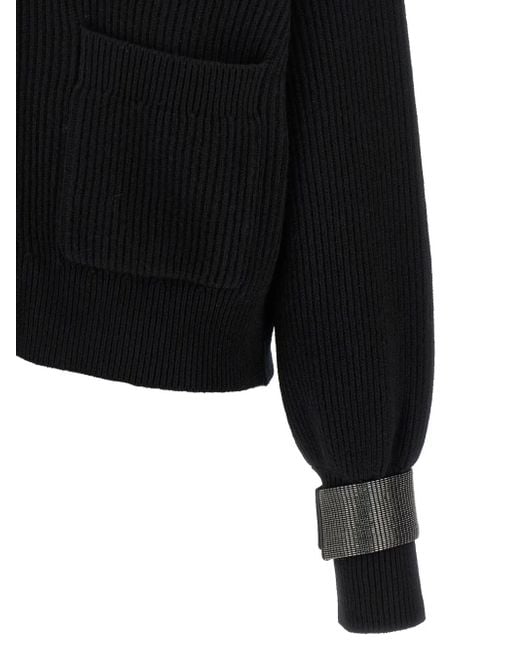 Brunello Cucinelli Geribbeld Vest Met Juwelen Cuffs in het Black