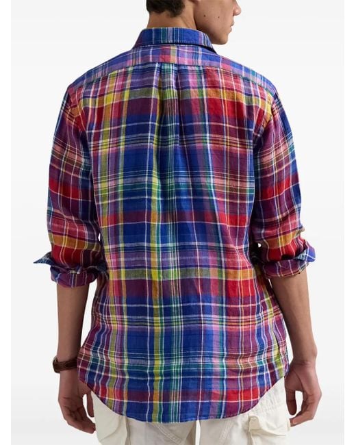 Polo Ralph Lauren Blue Long-Sleeved Check Pattern Shirt With Polo Pony Motif for men
