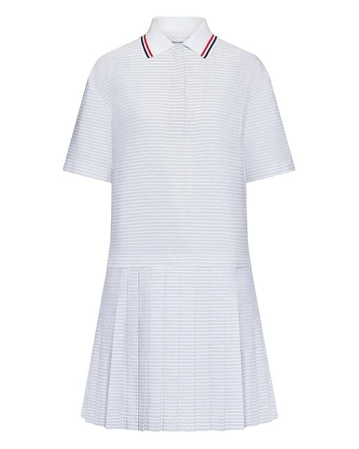 Thom Browne White Hairline 4-Bar Pleated Polo Mini Dress
