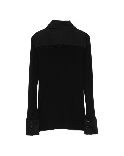 D.exterior Black Contrast-Panel Button-Up Blouse