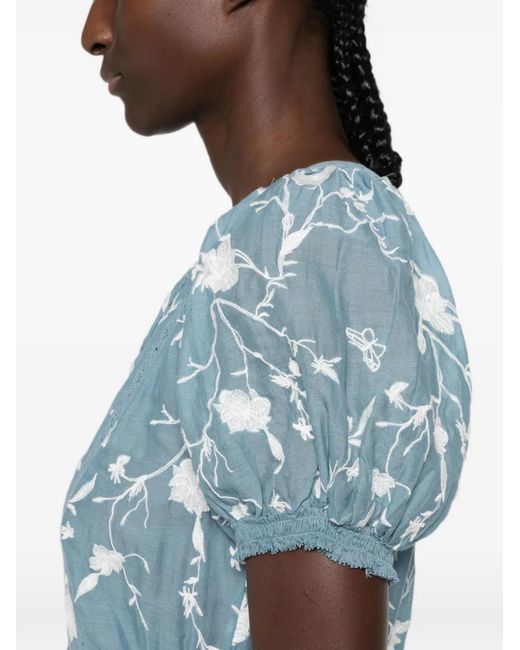 Alice + Olivia Blue Lace-Trim Floral-Print Maxi Dress