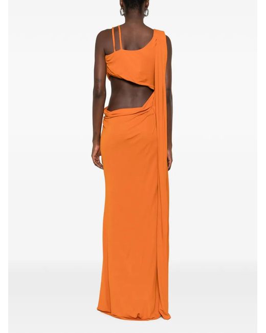 Alberta Ferretti Orange Draped Cut-Out Maxi Dress