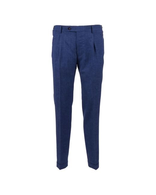 Berwich Blue Retrolong Pleated Trousers for men