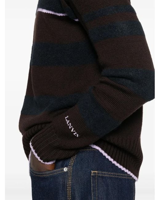 Lanvin Black Striped Mock-Neck Jumper for men