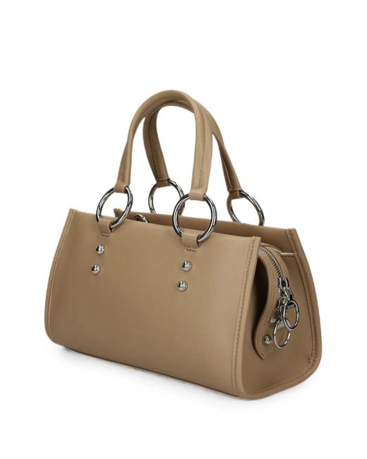 Lacoste Natural Small Celys Ring-Detail Logo-Patch Tote Bag