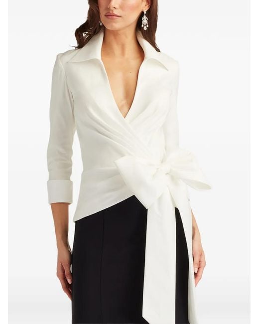 Tadashi Shoji White Bow-Detail V-Neck Panelled Dress