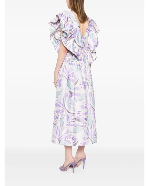 Saiid Kobeisy White Ruffled Taffeta Midi Dress