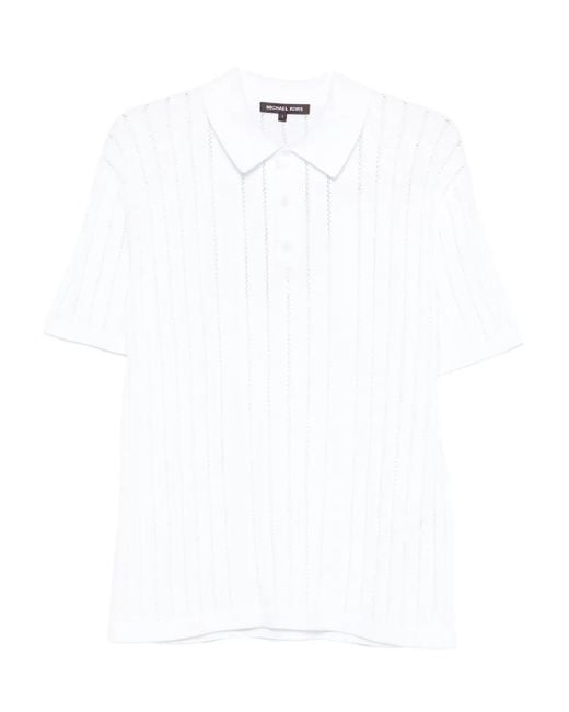 Michael Kors White Ribbed Polo Shirt for men