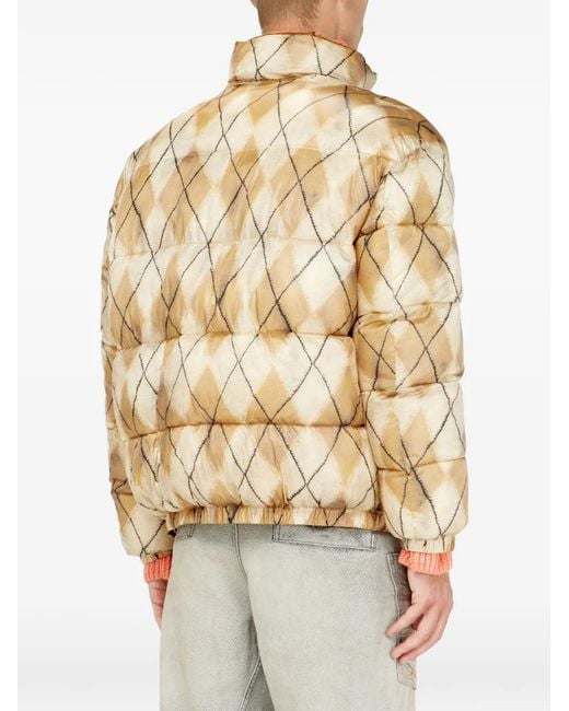 DIESEL Natural Reversible Puffer Jacket With Argyle Print for men