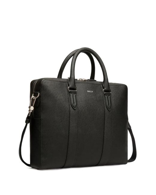 Bally Black Embossed Leather Briefcase for men