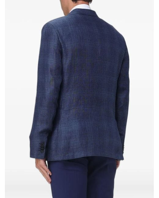 Zegna Blue Check-Pattern Single-Breasted Blazer for men