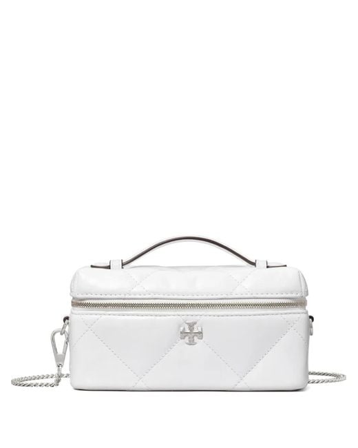 Tory Burch White Kira Diamond-Quilt Distressed Vanity Case