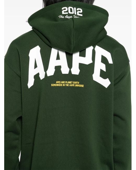 Aape By A Bathing Ape Green Logo-Print Cotton-Blend Zip-Up Hoodie for men