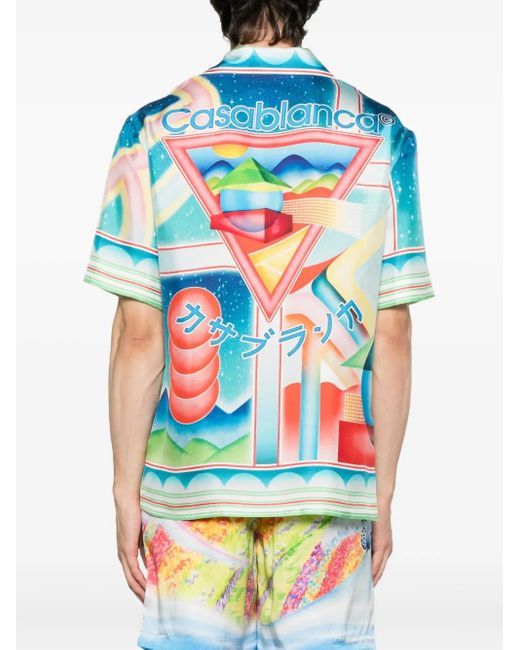 Casablanca Blue Galaxy Court Geometric-print Silk Shirt for men