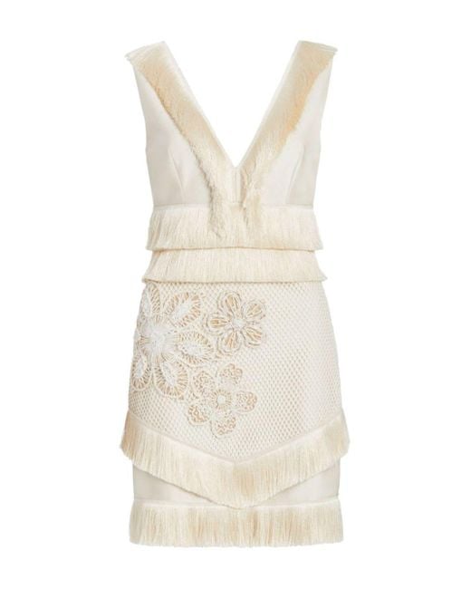 PATBO White Floral-embroidered Fringed Minidress