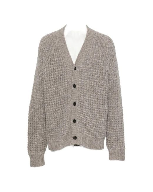 Roberto Collina Gray Waffle-Knit V-Neck Cardigan for men