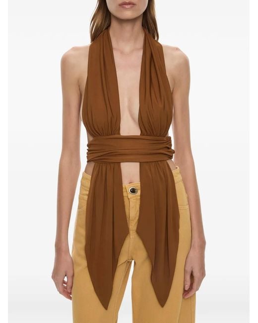 Christopher Esber Brown Scarf-Draped Halterneck Top