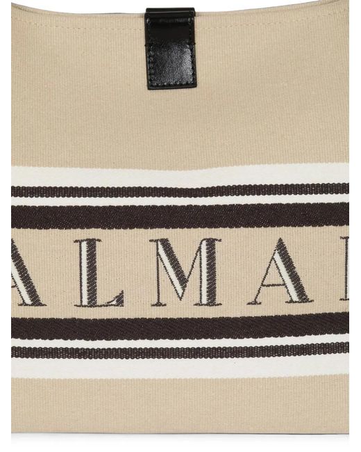 Balmain Metallic Logo-Embroidered Striped Tote Bag