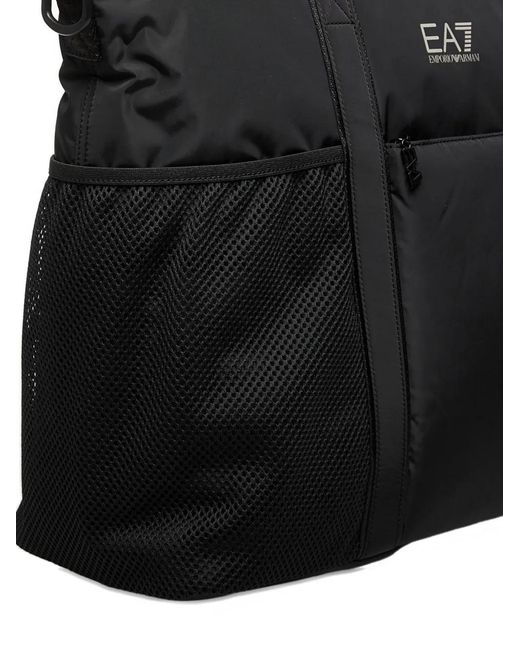 EA7 Black Logo-Print Tote Bag