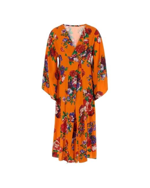Moschino Orange Multicolour V-Neck Floral Print Dress