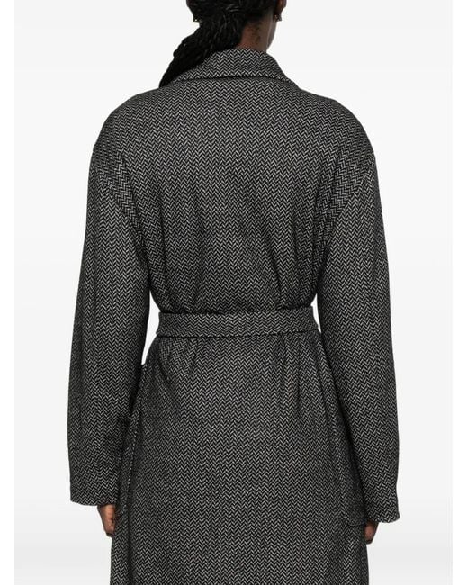 Liviana Conti Black Herringbone-Pattern Belted Coat