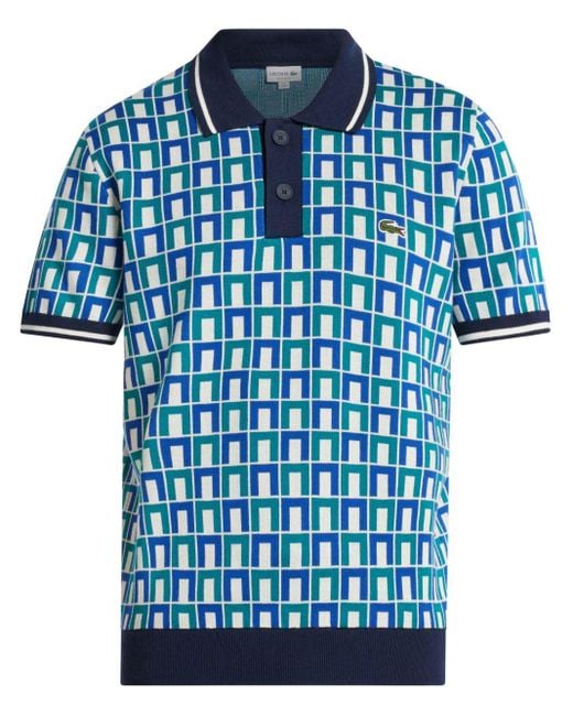 Lacoste Blue Geometric-pattern Print Polo Shirt for men