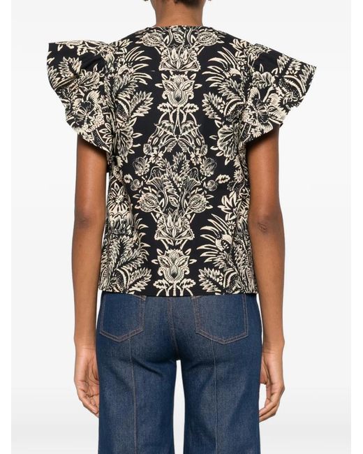 Ulla Johnson Black Blouse Severine À Fleurs
