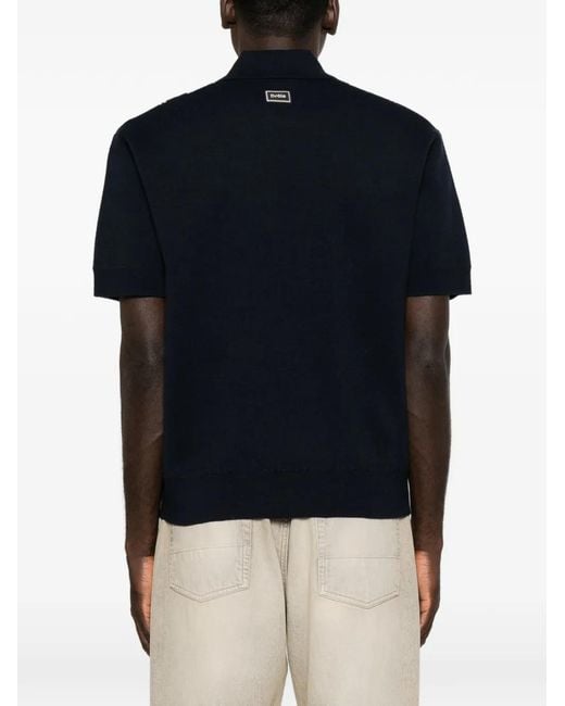 Drole de Monsieur Black Striped Zip-Up Polo Shirt for men