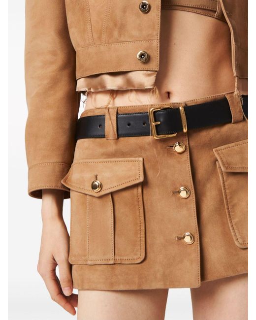 Minifalda con bolsillos de solapa Miu Miu de color Brown