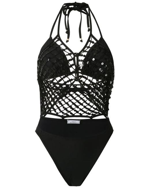 Amir Slama Black Mesh Panels Swimsuit