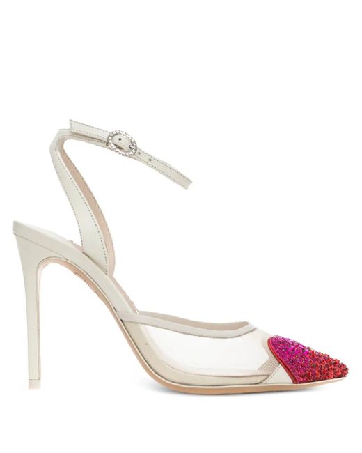 Sophia Webster White Crystal-Embellished Mesh Pumps