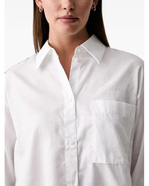ARMANI EXCHANGE White Logo-Jacquard Chest-Pocket Shirt