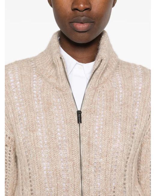 Peserico Natural Open-Knit Zip-Up Cardigan