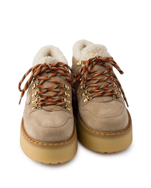Prada Brown Shearling-Lined Suede Booties