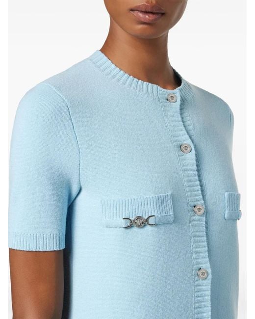 Versace Blue Wool-Cashmere Knit Shirt Dress