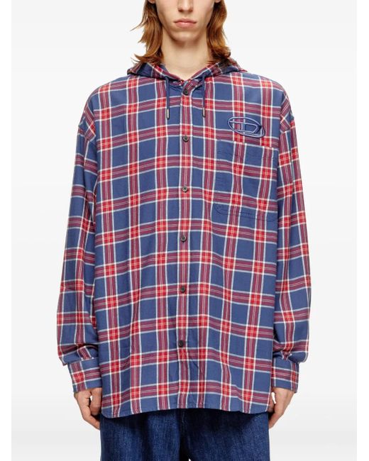 DIESEL Red S-Dewny Checked Hooded Jacket for men