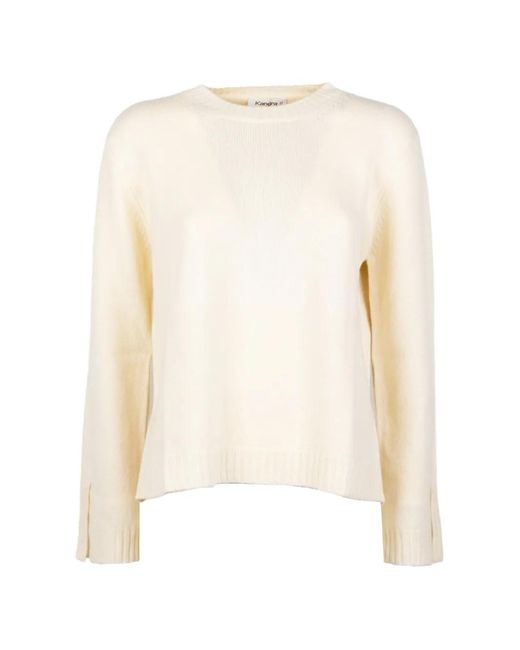 Kangra White Slit-Cuff Crew-Neck Sweater
