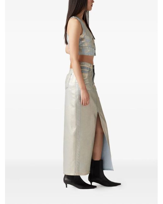 Levi's White Zip-Fly Logo-Patch Midi Skirt