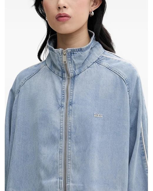 Gestuz Blue Gzsea Logo-Embroidered Side-Stripe Jacket